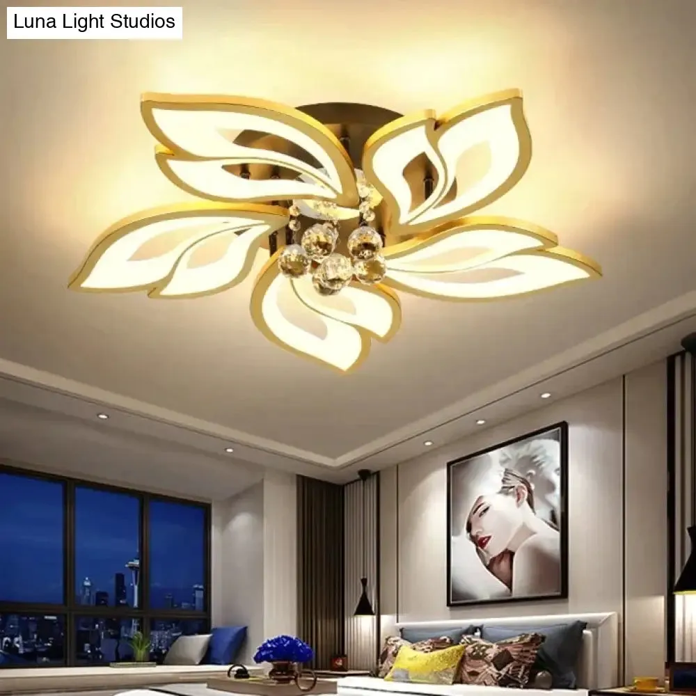 Simple and Modern Led Ceiling Lamp Atmospheric Household Crystal Lotus Flower Shape Warm Bedroom Lighting