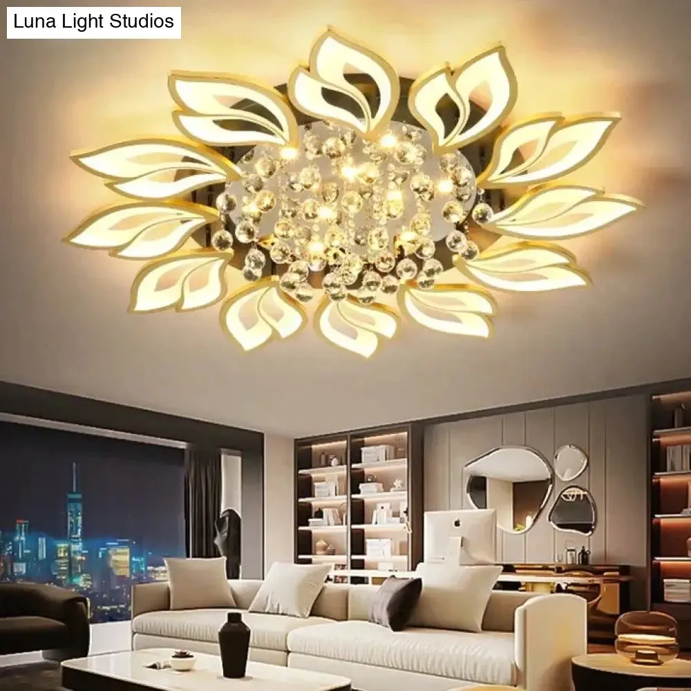 Simple and Modern Led Ceiling Lamp Atmospheric Household Crystal Lotus Flower Shape Warm Bedroom Lighting