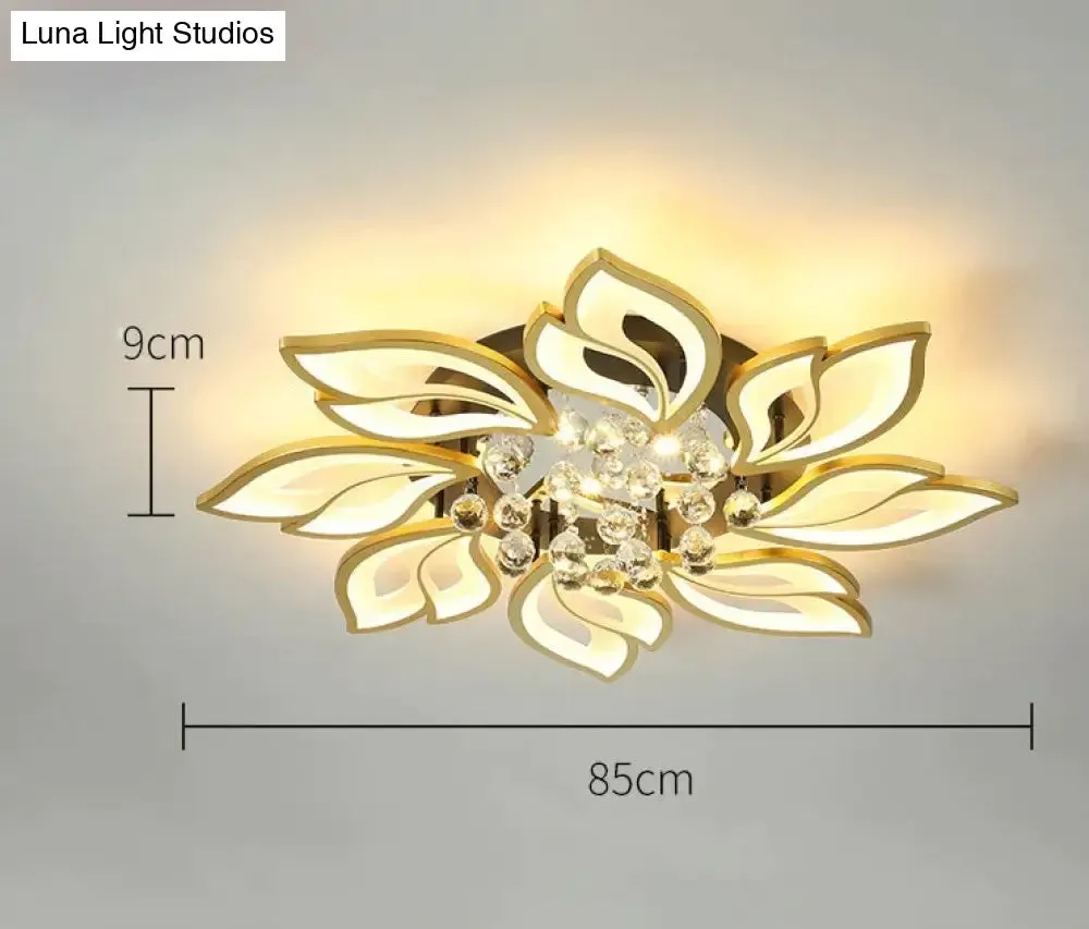 Simple and Modern Led Ceiling Lamp Atmospheric Household Crystal Lotus Flower Shape Warm Bedroom Lighting