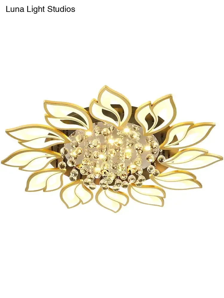 Simple and Modern Led Ceiling Lamp Atmospheric Household Crystal Lotus Flower Shape Warm Bedroom Lighting