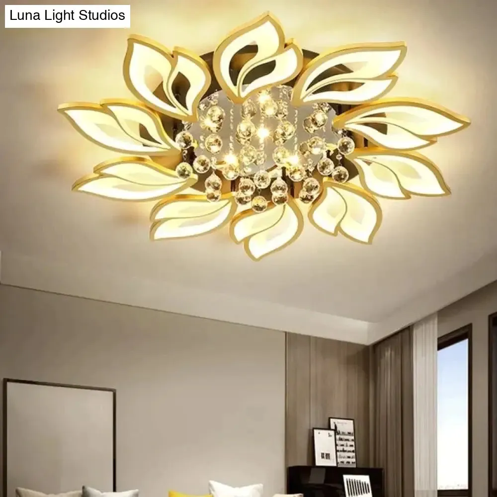 Simple and Modern Led Ceiling Lamp Atmospheric Household Crystal Lotus Flower Shape Warm Bedroom Lighting