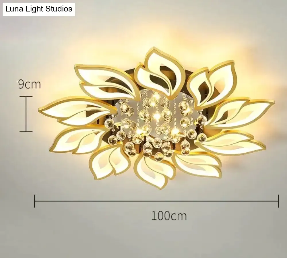 Simple and Modern Led Ceiling Lamp Atmospheric Household Crystal Lotus Flower Shape Warm Bedroom Lighting