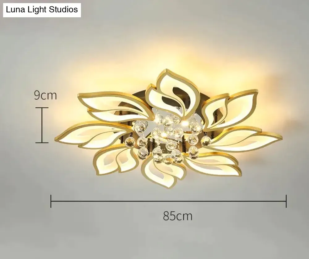 Simple and Modern Led Ceiling Lamp Atmospheric Household Crystal Lotus Flower Shape Warm Bedroom Lighting