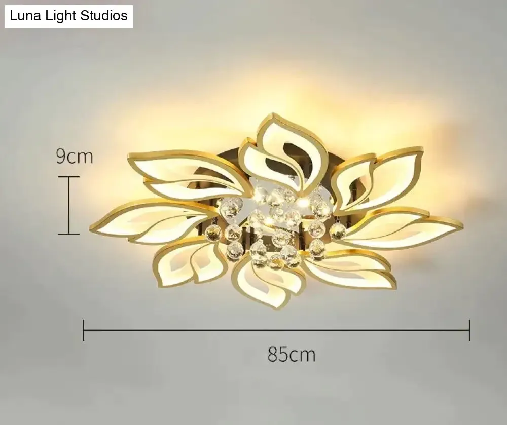 Simple and Modern Led Ceiling Lamp Atmospheric Household Crystal Lotus Flower Shape Warm Bedroom Lighting