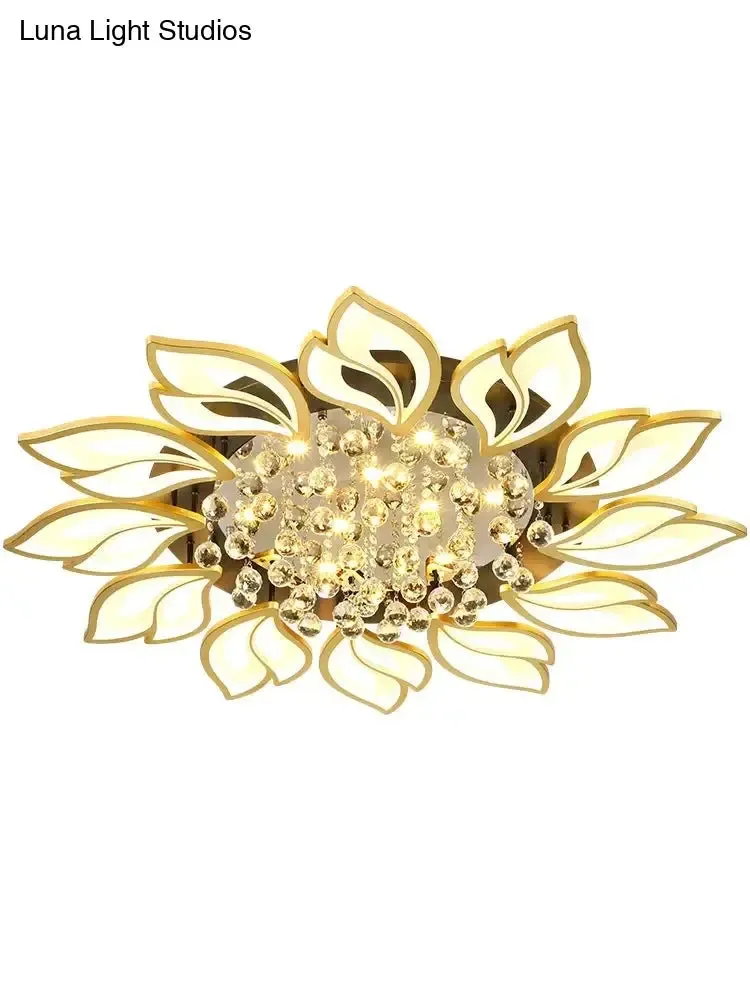 Simple and Modern Led Ceiling Lamp Atmospheric Household Crystal Lotus Flower Shape Warm Bedroom Lighting