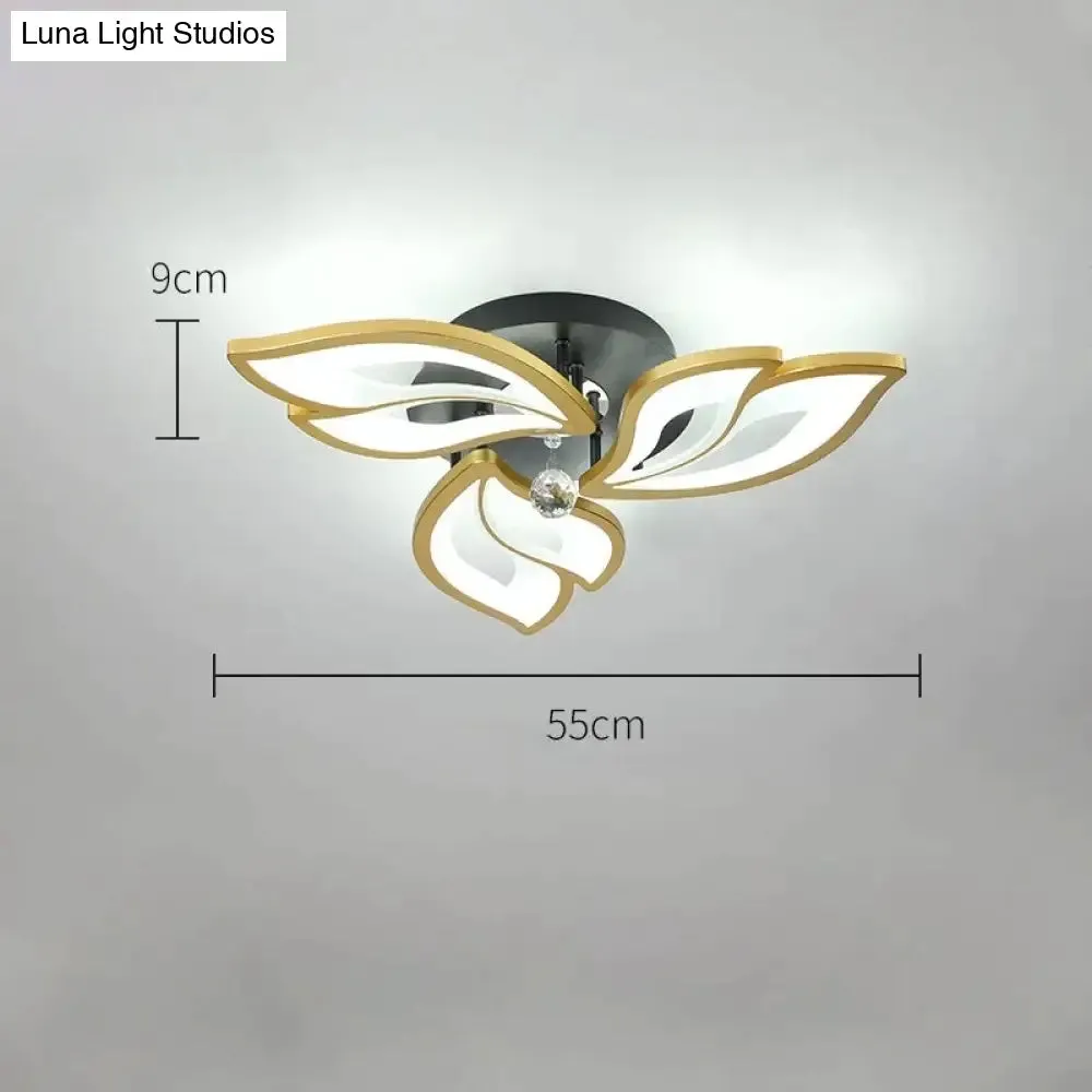 Simple and Modern Led Ceiling Lamp Atmospheric Household Crystal Lotus Flower Shape Warm Bedroom Lighting