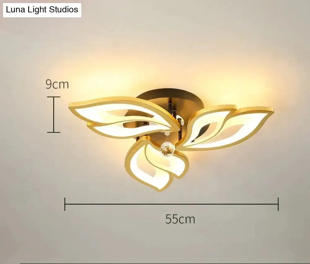 Simple and Modern Led Ceiling Lamp Atmospheric Household Crystal Lotus Flower Shape Warm Bedroom Lighting