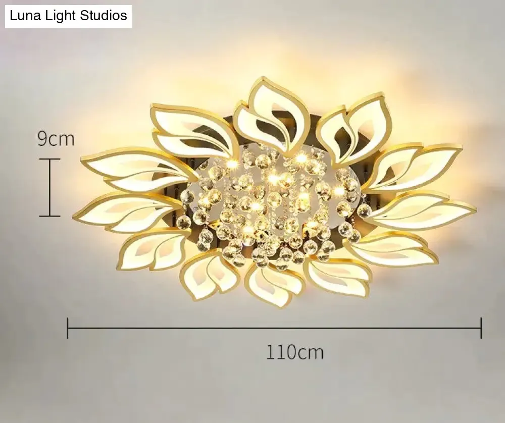 Simple and Modern Led Ceiling Lamp Atmospheric Household Crystal Lotus Flower Shape Warm Bedroom Lighting