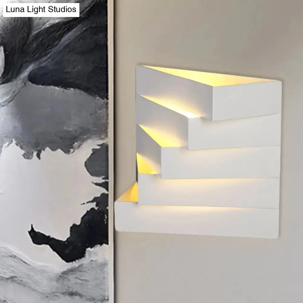 Stylish White Wall Mounted Lamp for Living Room - 1 Stair Shaped Plaster Shade Light Fixture