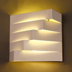 Stylish White Wall Mounted Lamp for Living Room - 1 Stair Shaped Plaster Shade Light Fixture