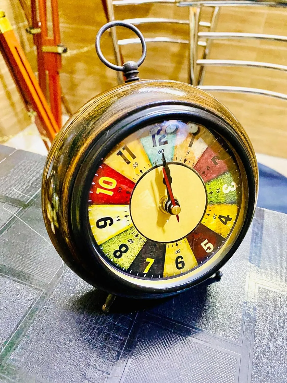 Table Clock Antique Style Office Home Decor handicrafts Items Wedding Gift Bedroom Living Room Antique Table Clock Design(Wood,Brown)