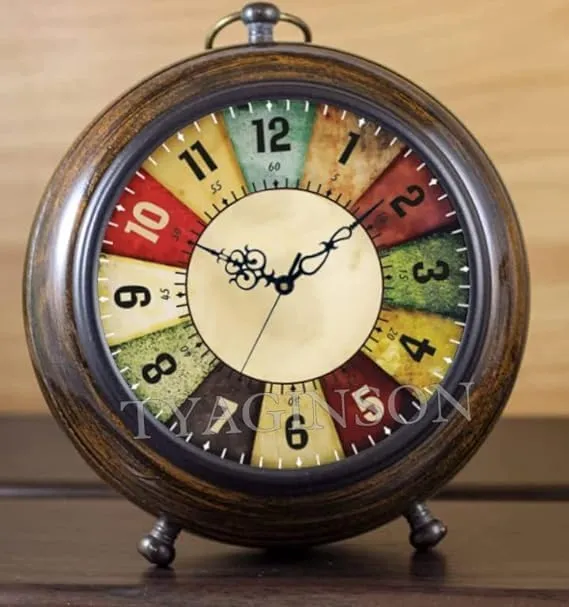 Table Clock Antique Style Office Home Decor handicrafts Items Wedding Gift Bedroom Living Room Antique Table Clock Design(Wood,Brown)
