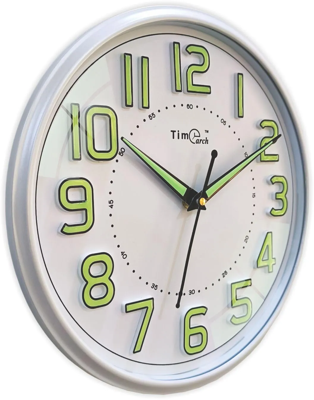 Timearch White Night Glow Curved Glass Quartz Wall Clock (25cm x 25cm)