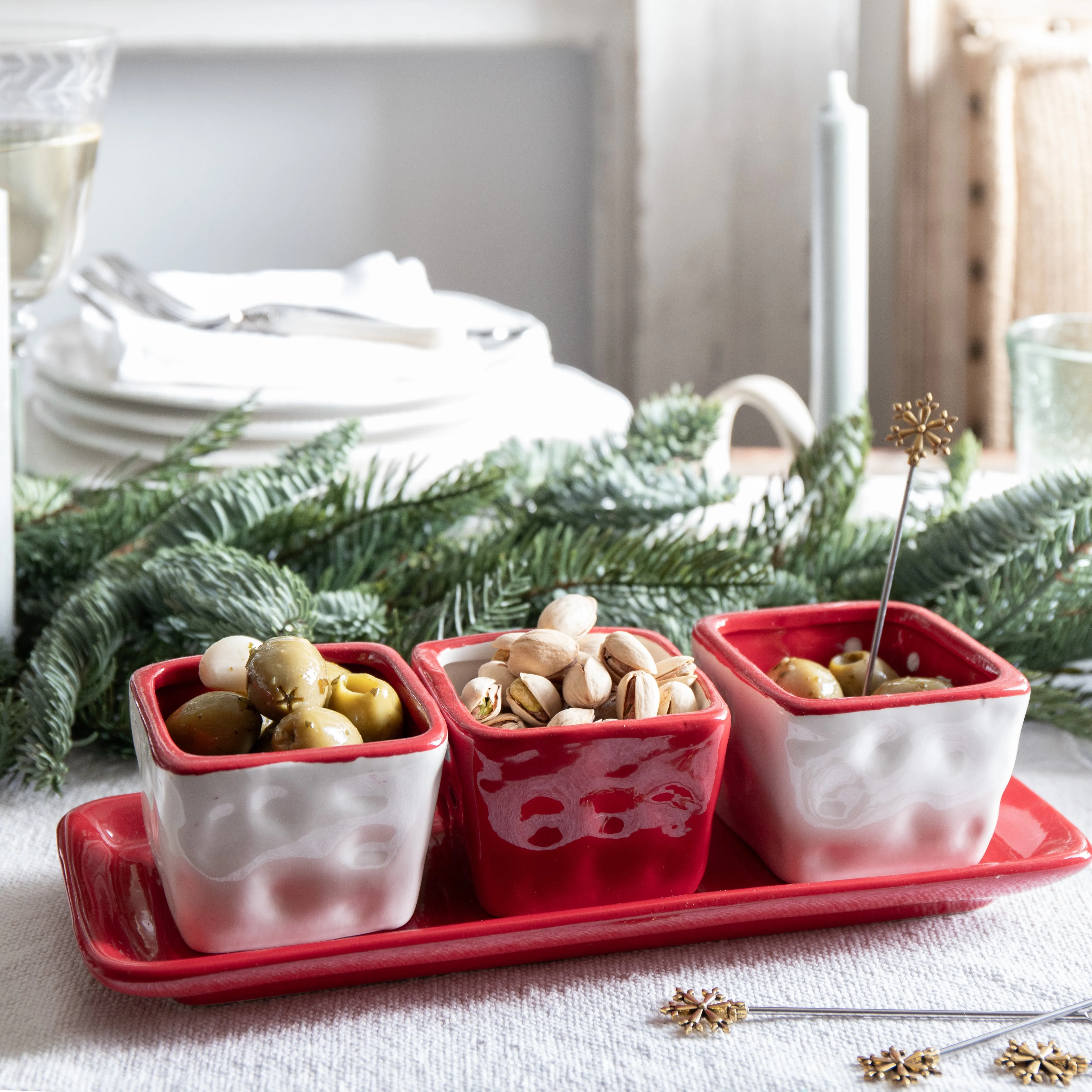 Trio of nibble bowls on tray