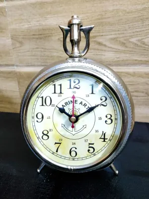 Unique Antique Collection - Handmade Antique Metal Table Clock Victoria Vintage Design Table Clock Desk Clock Marin Art StyleHome & Office, Bed Room, Kids Room (6 Inch - Silver)