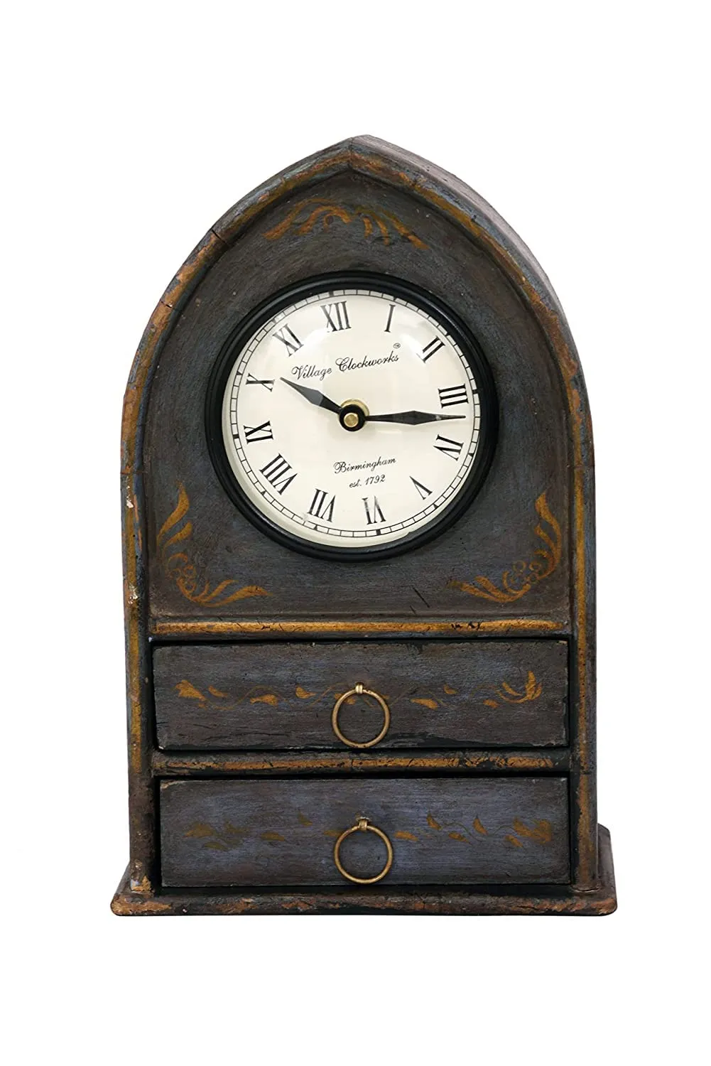 VMAntique Decor Handicraft Showpiece Table-Clock, Wooden Floral Painted Drawer-Clock,Gift Item Table-Clock, Study-Office-Drawing Room Decors Table-Clock
