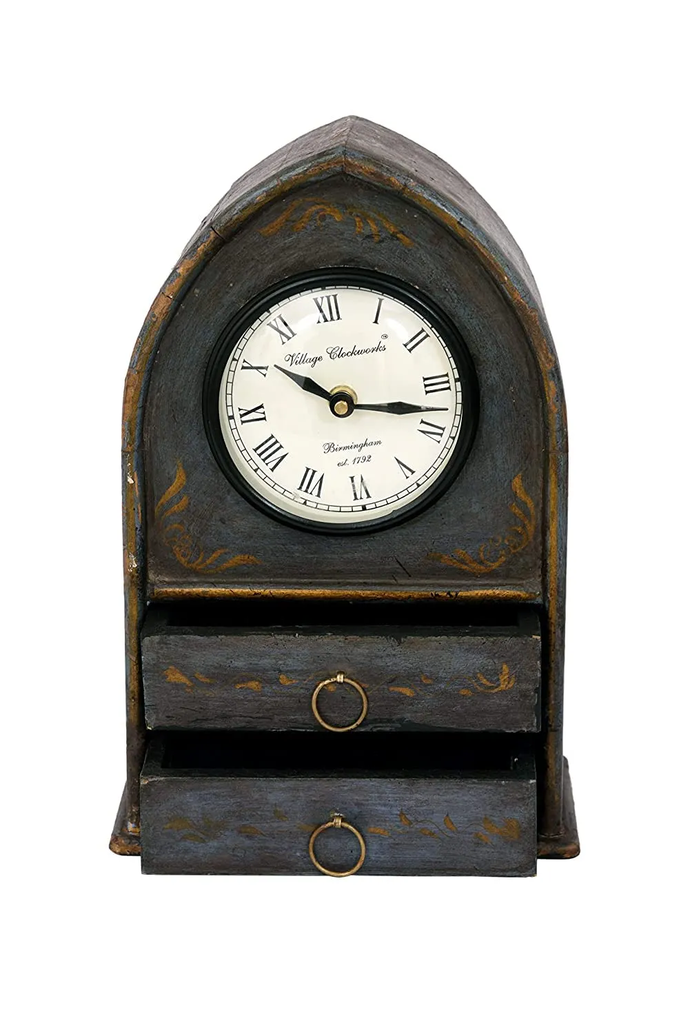 VMAntique Decor Handicraft Showpiece Table-Clock, Wooden Floral Painted Drawer-Clock,Gift Item Table-Clock, Study-Office-Drawing Room Decors Table-Clock