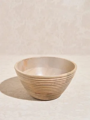 Westside Home Beige Ribbed -Textured Wooden Bowl - Large