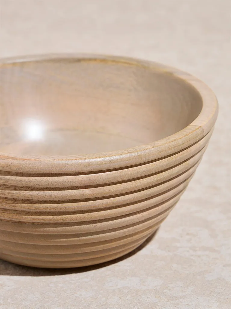 Westside Home Beige Ribbed -Textured Wooden Bowl - Small