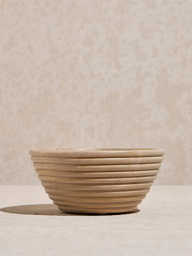 Westside Home Beige Ribbed -Textured Wooden Bowl - Small