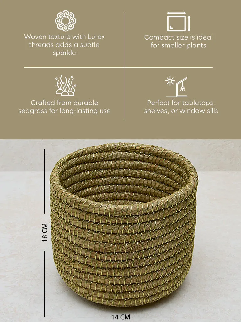 Westside Home Beige Woven Lurex Planter- Small