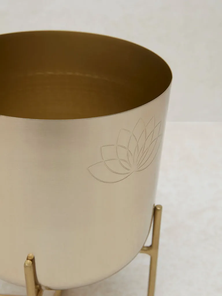Westside Home Gold Lotus Etched Planter with Short Stand