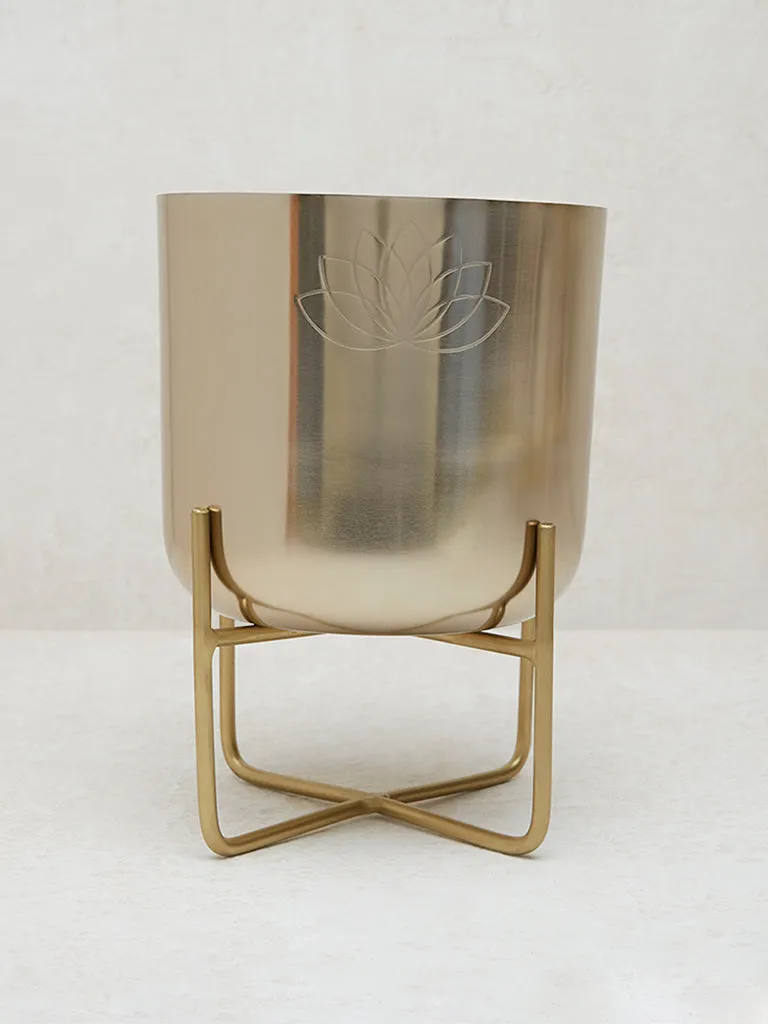 Westside Home Gold Lotus Etched Planter with Short Stand