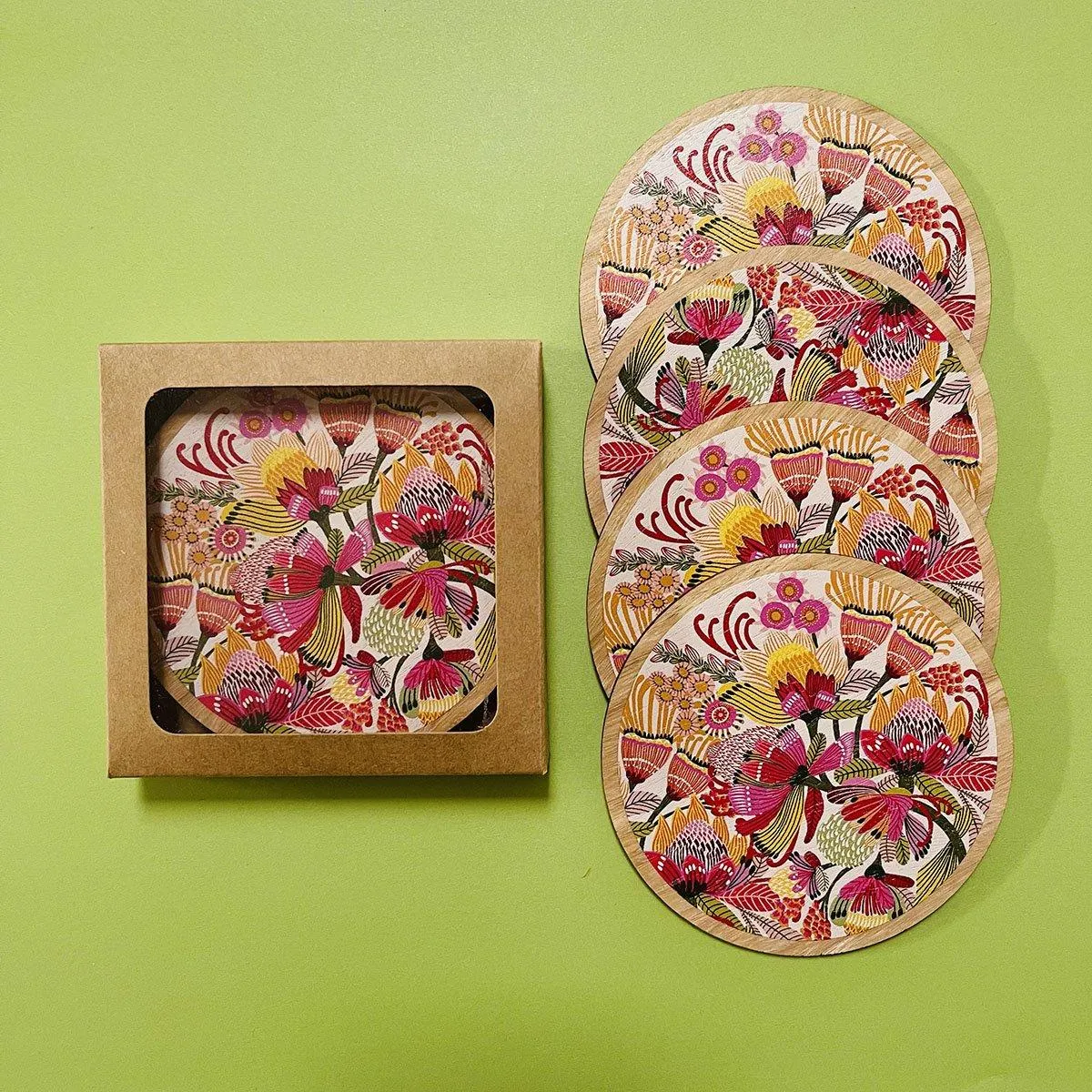 Wild Proteas Australian Wooden Coaster Set