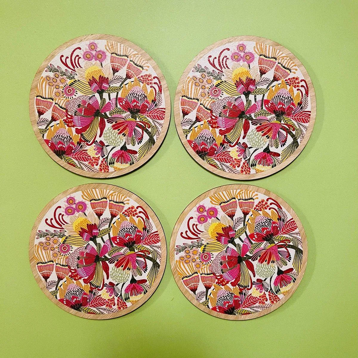 Wild Proteas Australian Wooden Coaster Set