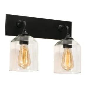 William 2 Lights 15 In. Vanity Light Black Finish