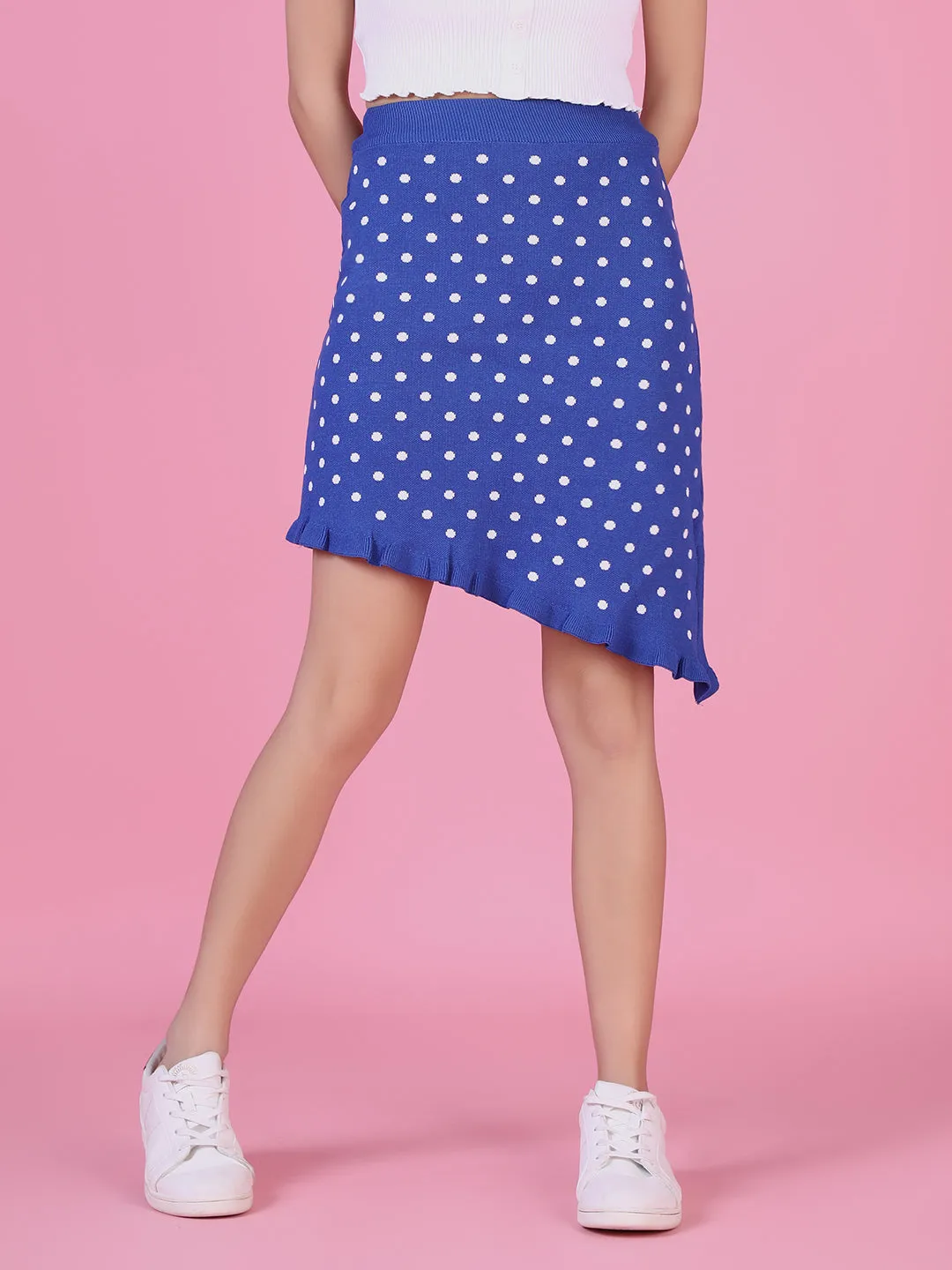 Women Blue Printed Knee Length High-Low hem A-Line Skirts