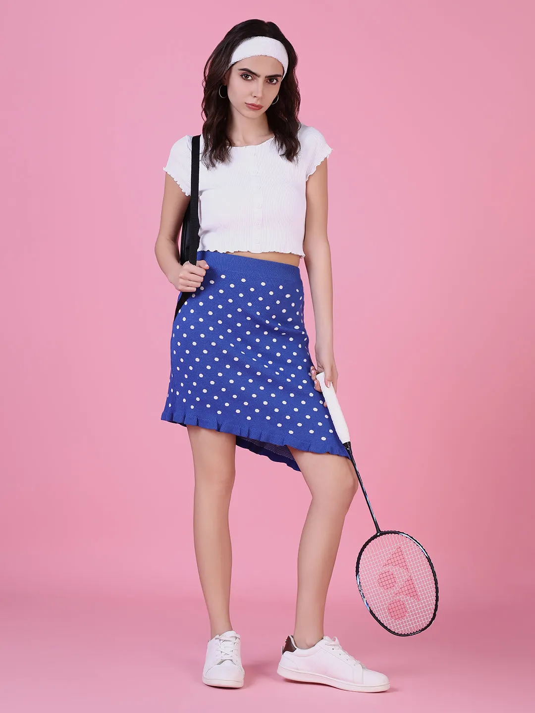 Women Blue Printed Knee Length High-Low hem A-Line Skirts