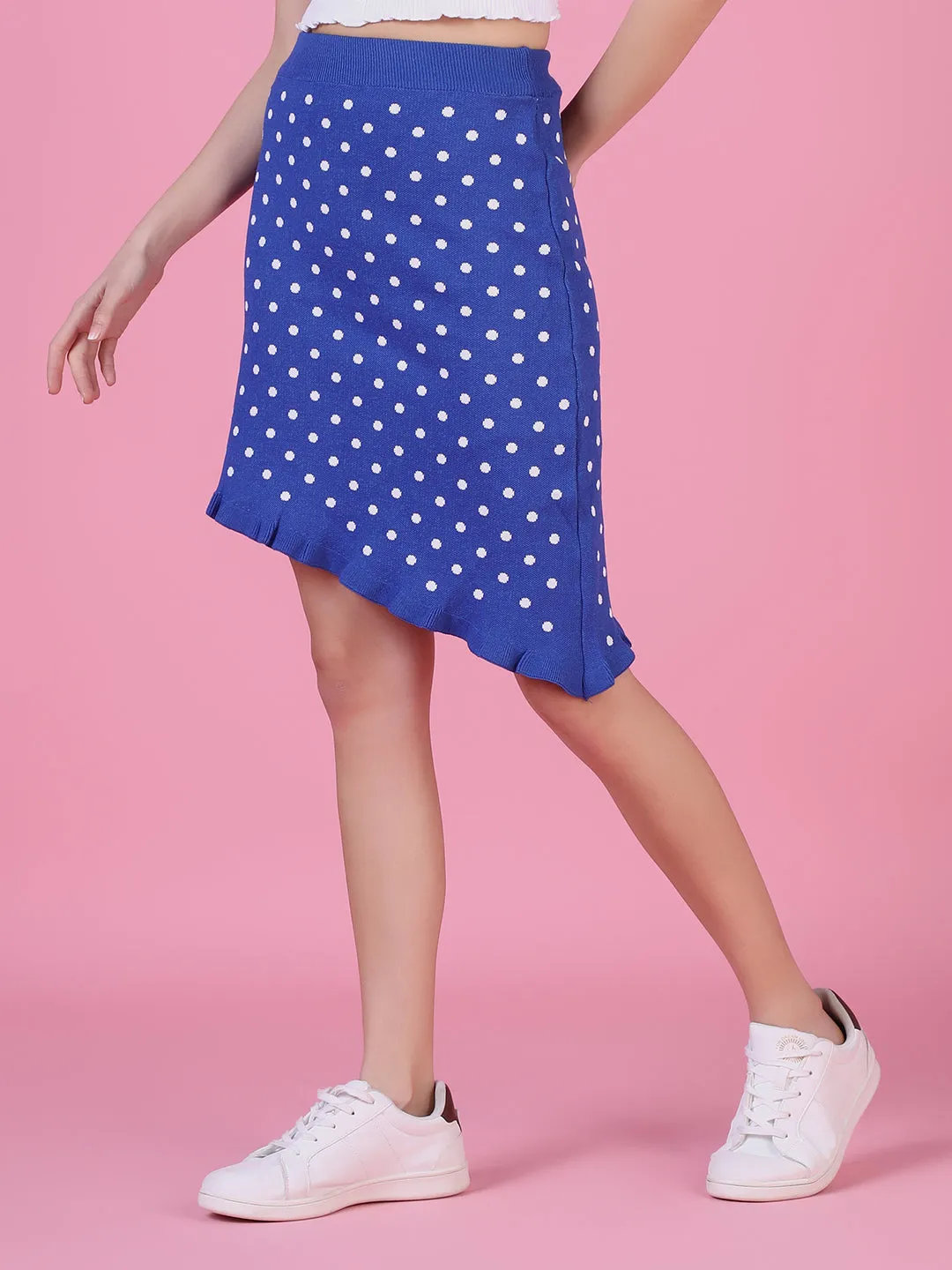 Women Blue Printed Knee Length High-Low hem A-Line Skirts