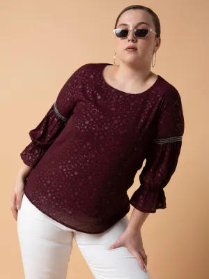 Women Burgundy Bell Sleeve Georgette Top